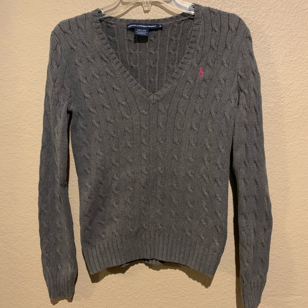 Ralph Lauren Grey Cotton Cable Knit Sweater